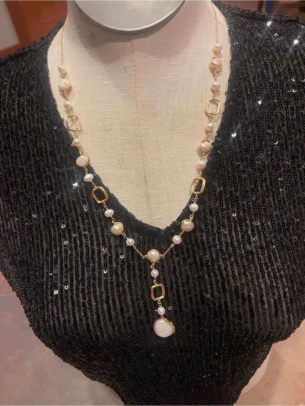 Gold-Tone Saltwater Pearl Necklace - Elegant Women’s Necklace Adjustable 22-24”
